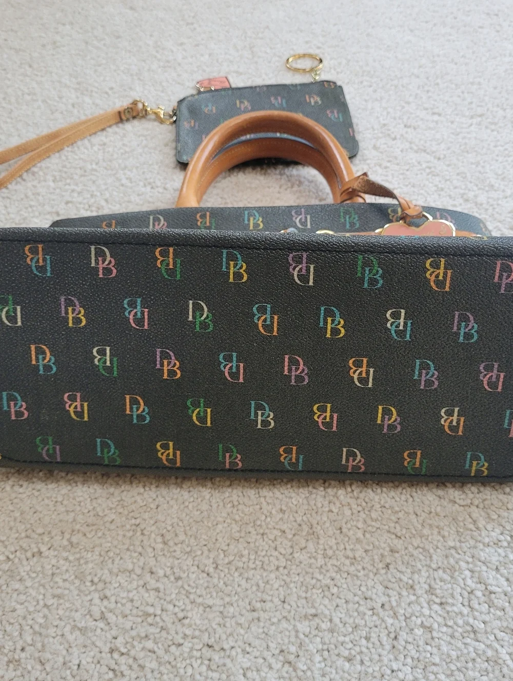 Dooney & Bourke Y2K Rainbow Monogram Satchel Coated Canvas Matching Wristlet - Picture 7 of 14